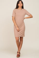 Taupe Ribbed Basic Short Sleeve Dress