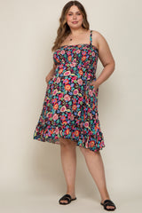 Black Floral Sleeveless Ruffled Plus Maternity Dress