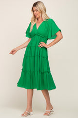 Green Ruffle Tiered V-Neck Midi Dress