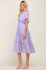 Lavender Ruffle Tiered V-Neck Midi Dress