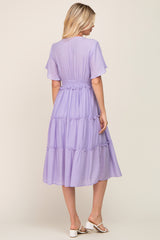 Lavender Ruffle Tiered V-Neck Midi Dress