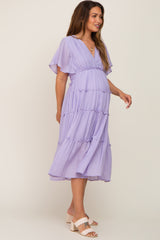 Lavender Ruffle Tiered V-Neck Maternity Midi Dress