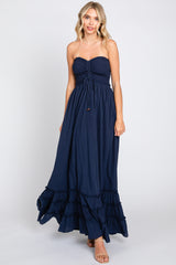 Navy Smocked Cutout Back Maxi Dress