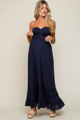 Navy Smocked Cutout Back Maternity Maxi Dress