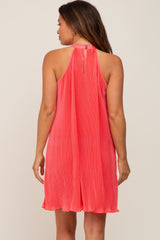 Coral Pleated Plisse Halter Maternity Dress