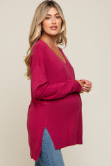 Magenta Oversized Knit Side Slit Maternity Top