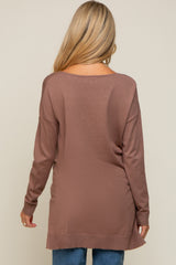 Mocha Oversized Knit Side Slit Maternity Top