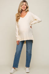 Cream Oversized Knit Side Slit Maternity Top