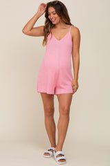 Pink Ribbed V-Neck Maternity Romper