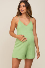 Lime Ribbed V-Neck Maternity Romper