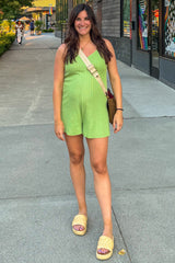 Lime Ribbed V-Neck Maternity Romper