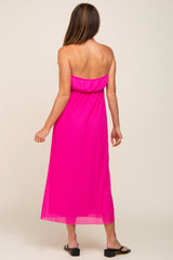 Fuchsia Pleated Cross Front Halter Midi Dress