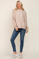 Beige Raw Edge Trim Drawstring Hoodie