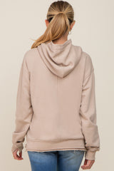 Beige Raw Edge Trim Maternity Drawstring Hoodie