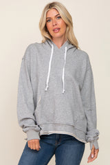 Heather Grey Raw Edge Trim Maternity Drawstring Hoodie