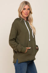 Olive Raw Edge Trim Drawstring Hoodie