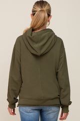 Olive Raw Edge Trim Maternity Drawstring Hoodie