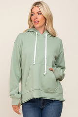 Light Olive Raw Edge Trim Maternity Drawstring Hoodie