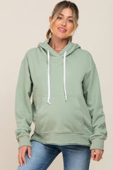 Light Olive Raw Edge Trim Maternity Drawstring Hoodie