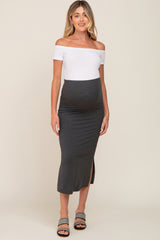 Charcoal Side Slit Maternity Midi Skirt