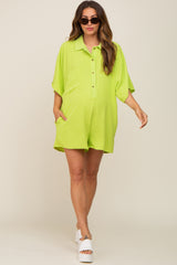 Lime Collared Front Button Maternity Romper