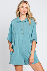 Teal Heathered Front Button Romper