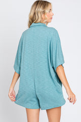 Teal Heathered Front Button Romper