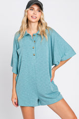 Teal Heathered Front Button Romper