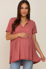 Red V Neck Maternity Top