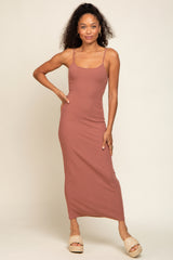 Mauve Ribbed Basic Maternity Midi Dress