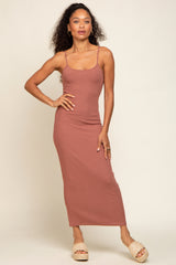 Mauve Ribbed Basic Midi Dress