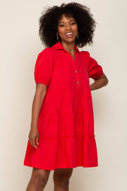 Red Collared Tiered Dress