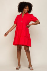 Red Collared Tiered Dress