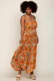 Orange Floral Sleeveless Jumpsuit