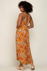 Orange Floral Sleeveless Jumpsuit