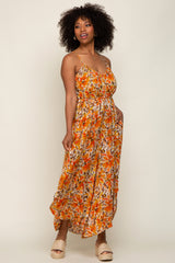 Orange Floral Sleeveless Jumpsuit