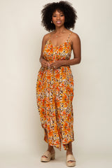 Orange Floral Sleeveless Jumpsuit