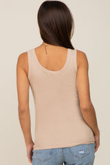 Beige Ribbed Basic Maternity Tank