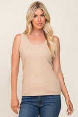 Beige Ribbed Basic Maternity Tank