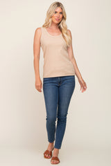 Beige Ribbed Basic Tank