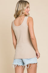 Beige Ribbed Basic Tank