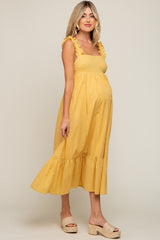 Yellow Ruffle Accent Back Tie Maternity Midi Dress