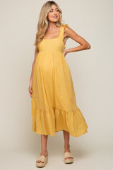 Yellow Ruffle Accent Back Tie Maternity Midi Dress