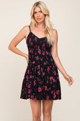 Black Floral Sleeveless Tiered Maternity Dress