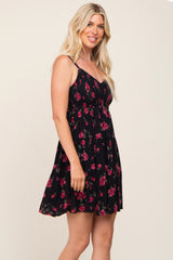 Black Floral Sleeveless Tiered Dress