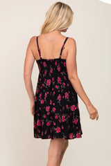 Black Floral Sleeveless Tiered Dress