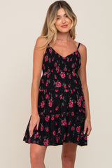 Black Floral Sleeveless Tiered Maternity Dress