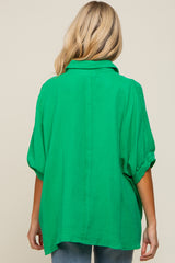 Green Button Down Collared Maternity Top