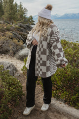 Mocha Checkered Oversized Chunky Knit Maternity Cardigan