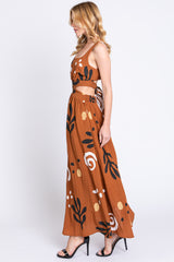 Camel Printed Cutout Maxi Dress